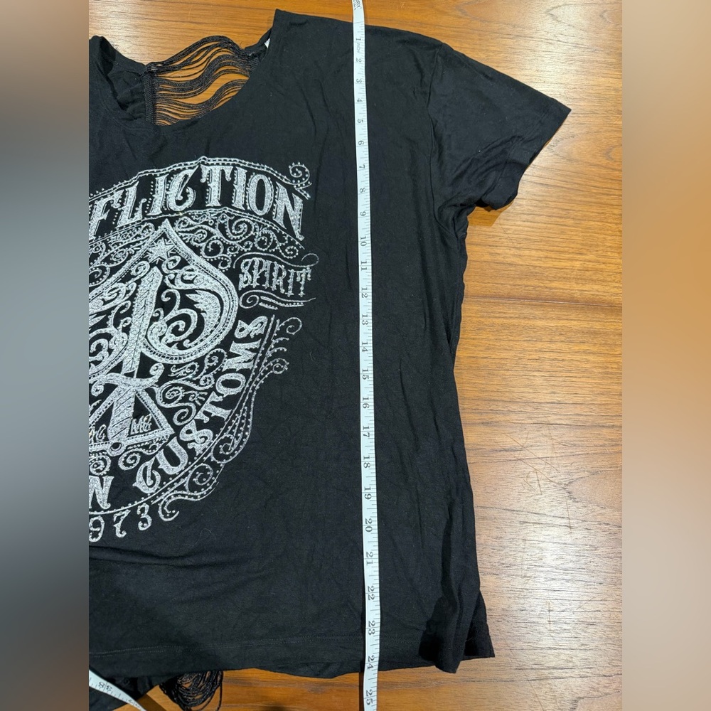 Women's Affliction Death Spade Rhinestone Thrashed Back Bling Tee Oversized S - Picture 7 of 7